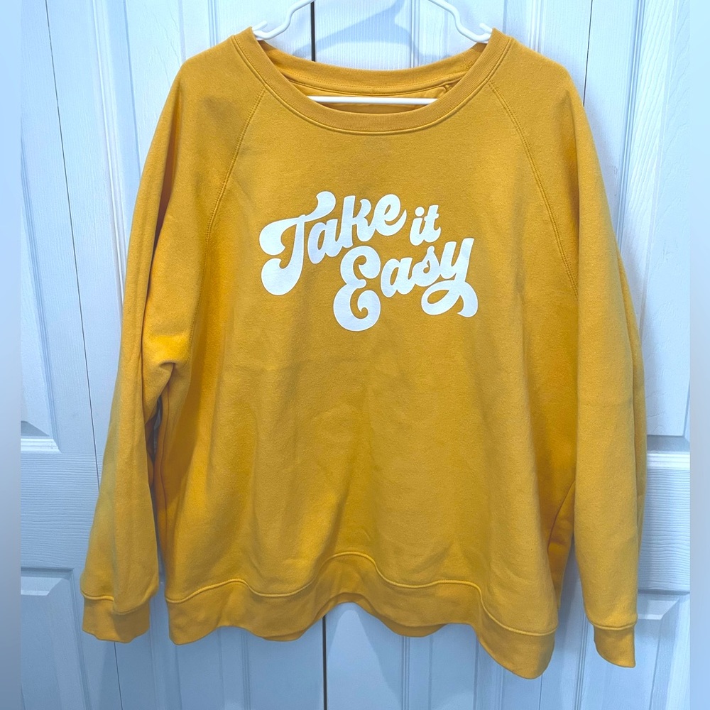 Take It Easy State of Mine Yellow Graphic Crew Neck Sweatshirt